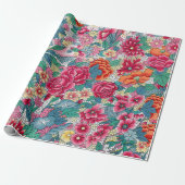 Papier Cadeau Modèle floral chinois coloré (Déroulé)