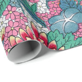 Papier Cadeau Modèle floral chinois coloré (Coin rond)