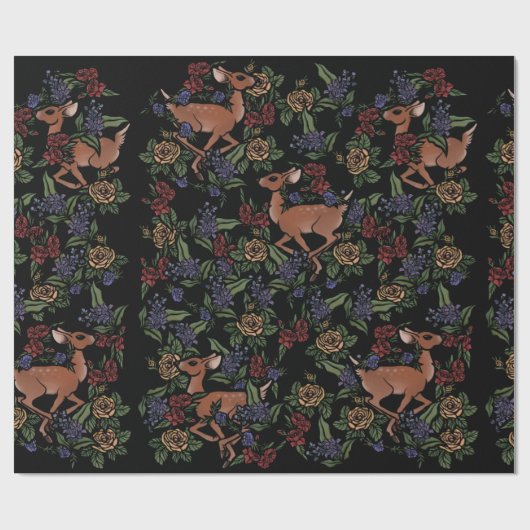 Papier Cadeau Modèle floral de cerfs (Plat)