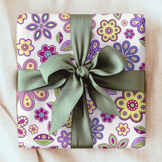 Papier Cadeau Modèle floral hippie moderne | Botanique