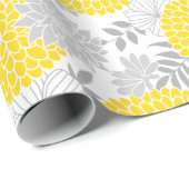Papier Cadeau Modèle floral jaune et gris chic (Coin rond)