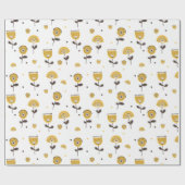 Papier Cadeau Modèle Floral Jaune Moderne Du Milieu Du Siècle (Plat)