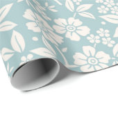 Papier Cadeau Modèle floral. Jolies fleurs sur fond bleu gris (Coin rond)