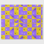 Papier Cadeau Modèle floral moderne violet & doré Checkerboard (Plat)
