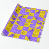 Papier Cadeau Modèle floral moderne violet & doré Checkerboard (Déroulé)
