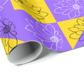 Papier Cadeau Modèle floral moderne violet & doré Checkerboard (Coin rond)