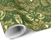 Papier Cadeau Modèle Floral Or Et Vert Profond (Coin rond)