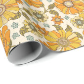 Papier Cadeau Modèle Floral Orange vintage (Coin rond)