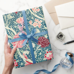 Papier Cadeau Modèle floral rose or vert bleu William Morris