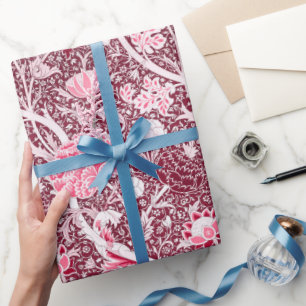 Papier Cadeau Modèle floral rose or William Morris