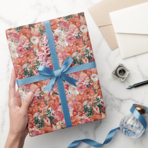 Papier Cadeau Modèle Floral rose orange