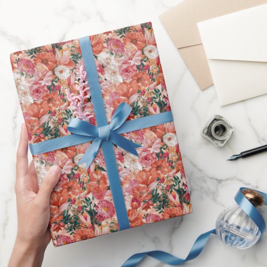 Papier Cadeau Modèle Floral rose orange (Cadeaux)