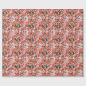 Papier Cadeau Modèle Floral rose orange (Plat)