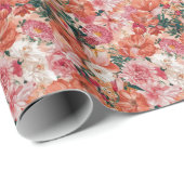 Papier Cadeau Modèle Floral rose orange (Coin rond)