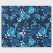 Papier Cadeau Modèle floral roses bleus Vintages (Plat)