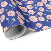 Papier Cadeau Modèle floral rouge marine et pastel (Coin rond)