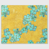 Papier Cadeau Modèle floral Turquoise texturé et doré (Plat)