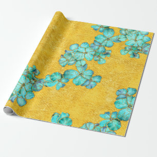 Papier Cadeau Modèle floral Turquoise texturé et doré