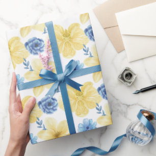 Papier Cadeau Modèle floral ukrainien bleu/jaune. Ukraine