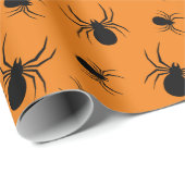 Papier Cadeau Modèle Halloween araignées Noir et Orange (Coin rond)