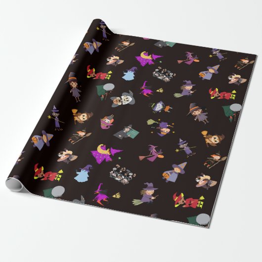 Papier Cadeau Modèle Halloween sorcières (Déroulé)