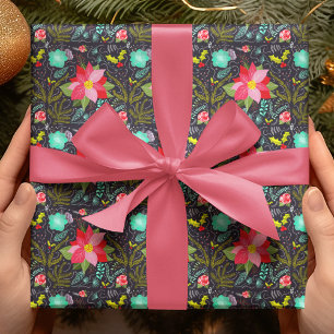 Papier Cadeau Modèle moderne de poinsettia de Noël