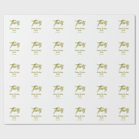 Papier Cadeau modèle or 30e anniversaire ajouter nom date année (Plat)