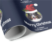 Papier Cadeau Modèle photo personnalisé Red Santa Hat sur bleu (Coin rond)