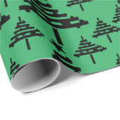 Papier Cadeau Modèle simple d'arbre de Noël noir vert vacances (Coin rond)