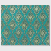 Papier Cadeau Modèle Turquoise et Gold Damask (Plat)
