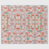 Papier Cadeau Modèle vintage de fleurs rouges. (Plat)