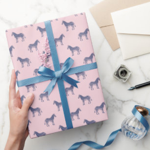Papier Cadeau Modèle Zèbre mignon en rose et bleu moderne