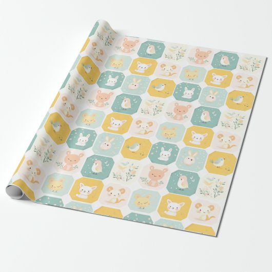 Papier Cadeau Modèles de collage adorables pour animaux (Déroulé)
