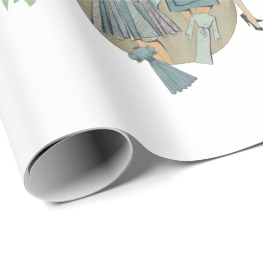 Papier Cadeau Modèles de mode filles flapper des années 1920 vin (Coin rond)