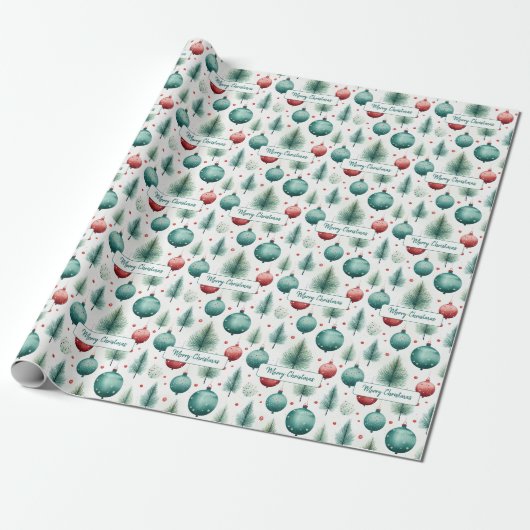 Papier Cadeau Modèles de Noël Verts et Rouges - (Déroulé)