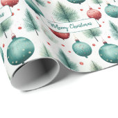 Papier Cadeau Modèles de Noël Verts et Rouges - (Coin rond)