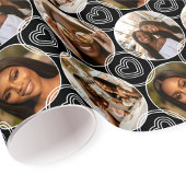 Papier Cadeau Modern 4 Photo Collage Circle Heart Pattern Black