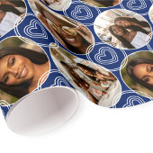 Papier Cadeau Modern 4 Photo Collage Circle Heart Pattern Navy
