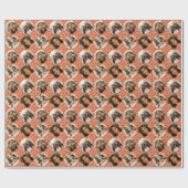 Papier Cadeau Modern 4 Photo Collage Circle Heart Pattern Orange (Plat)