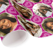 Papier Cadeau Modern 4 Photo Collage Circle Heart Pattern Pink
