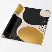 Papier Cadeau Modern Abstract Black and Gold Organic Pattern (Déroulé)