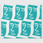Papier Cadeau Modern Abstract Face Line Art Teal (Plat)