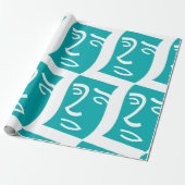 Papier Cadeau Modern Abstract Face Line Art Teal (Déroulé)
