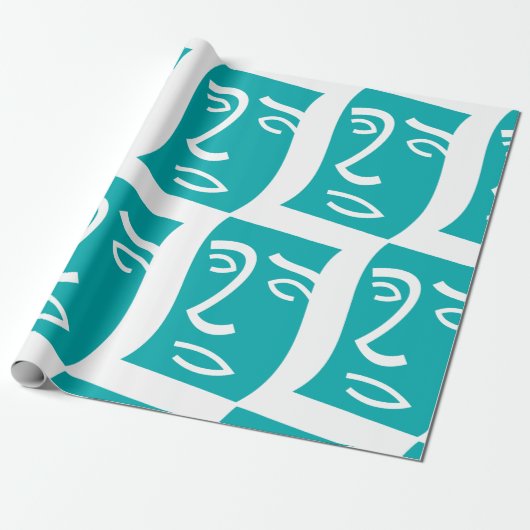 Papier Cadeau Modern Abstract Face Line Art Teal (Déroulé)