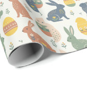 Papier Cadeau Modern Art Easter Bunny & Floral Egg Pattern Wrap (Coin rond)