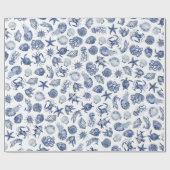 Papier Cadeau Modern Beach Coastal Watercolor Wedding Blue (Plat)