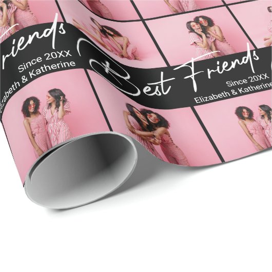 Papier Cadeau Modern Best Friends 4 Photo Collage Cadeau (Coin rond)