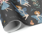 Papier Cadeau Modern Birthday Cute Whimsical Fairy Black (Coin rond)