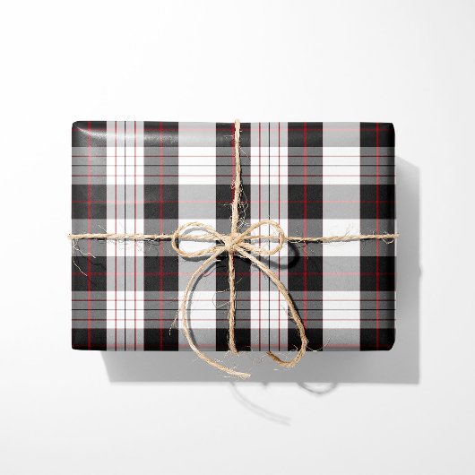 Papier Cadeau Modern Black White and Red Plaid Wrapping Paper