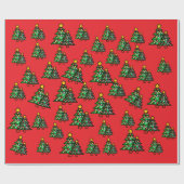 Papier Cadeau Modern Christmas Trees Wrapping Red Paper (Plat)